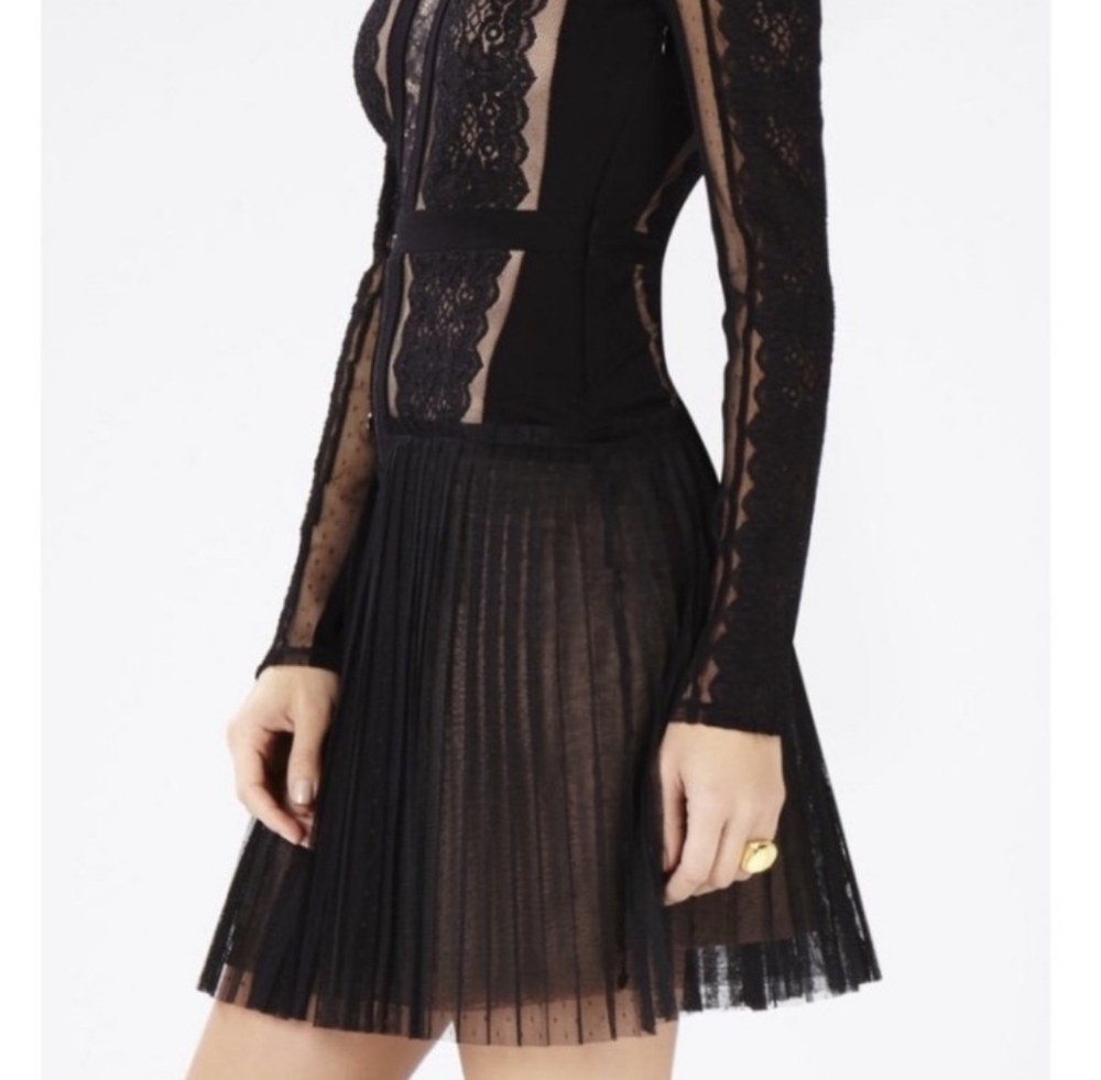 BCBG Maxazria Black Lace Long Sleeves Cocktail Dress Size M - Picture 3 of 13